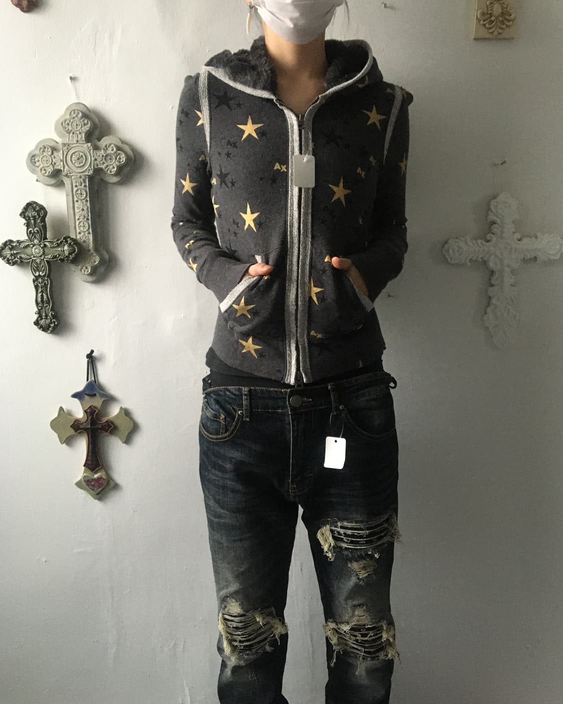 Armani exchange star pattern hood zip up 상품이미지7