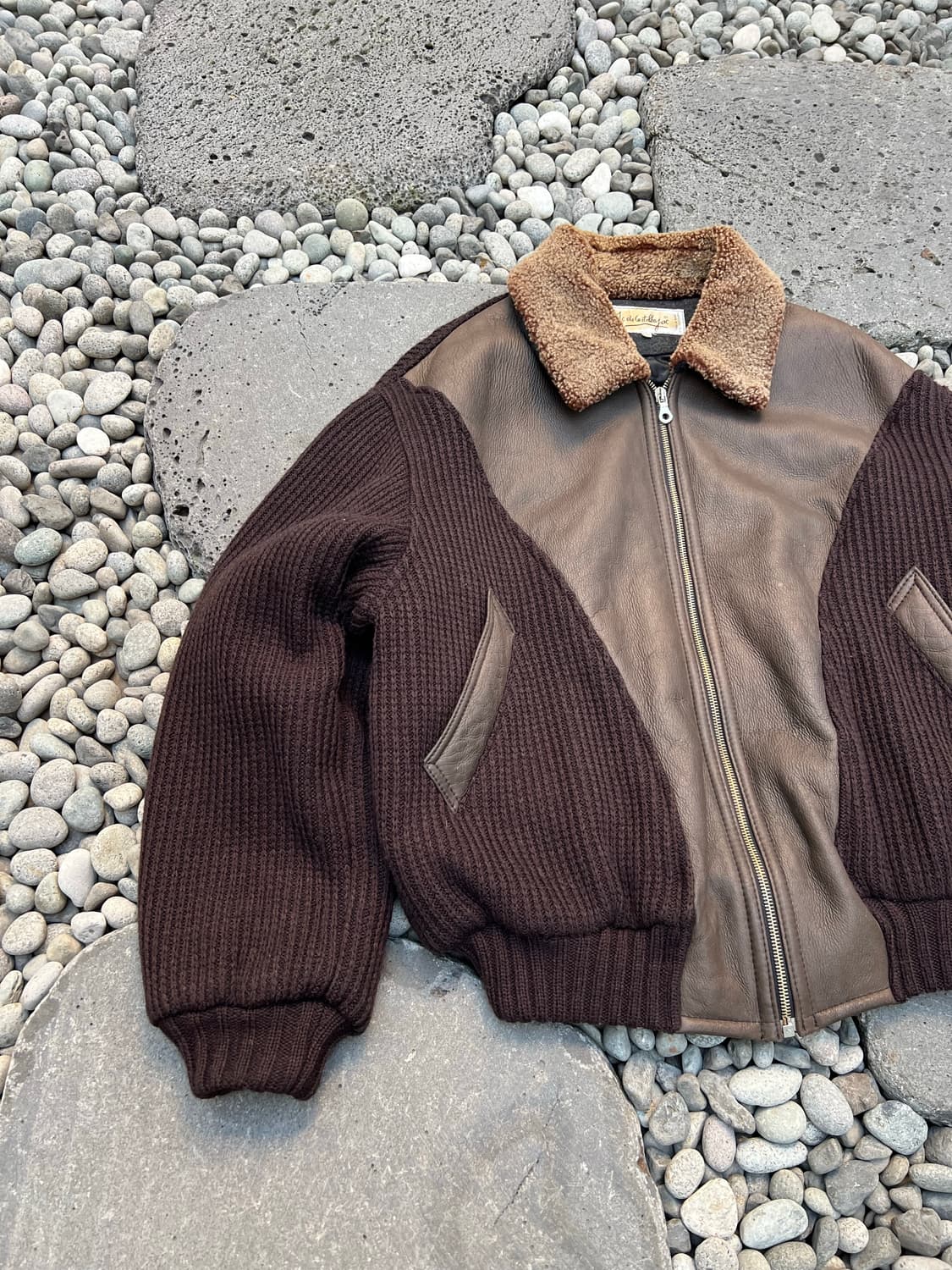 VINTAGE Jc De Castelbajac 카스텔바작 가죽 니트 봄버 상품이미지4