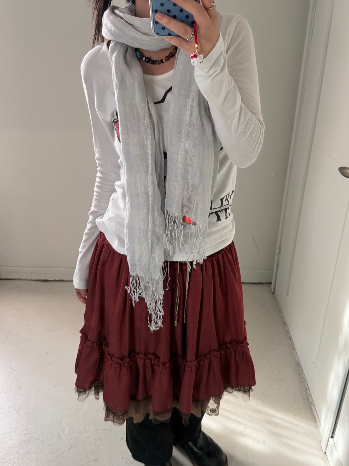 일본빈티지 모리 하구미 그레이 롱스카프 상품이미지1