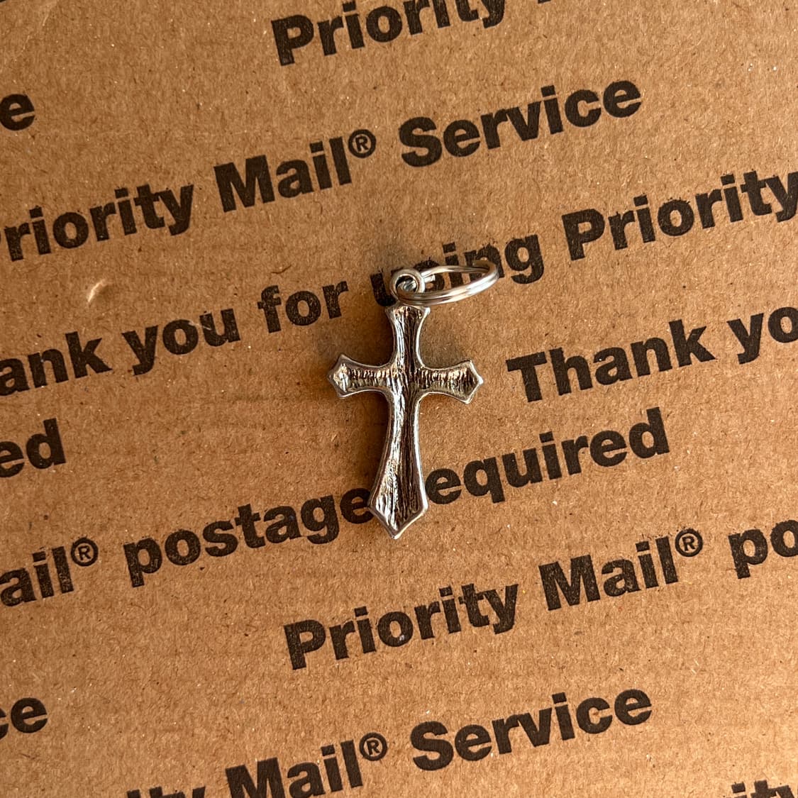 90s vtg Silver Crystal Cross Keyring 상품이미지2
