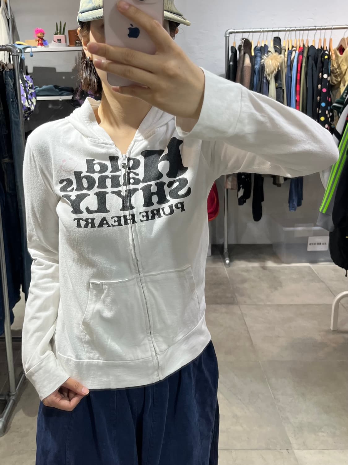 일본 빈티지 레터링 스마일 프린팅 후드집업 상품이미지1