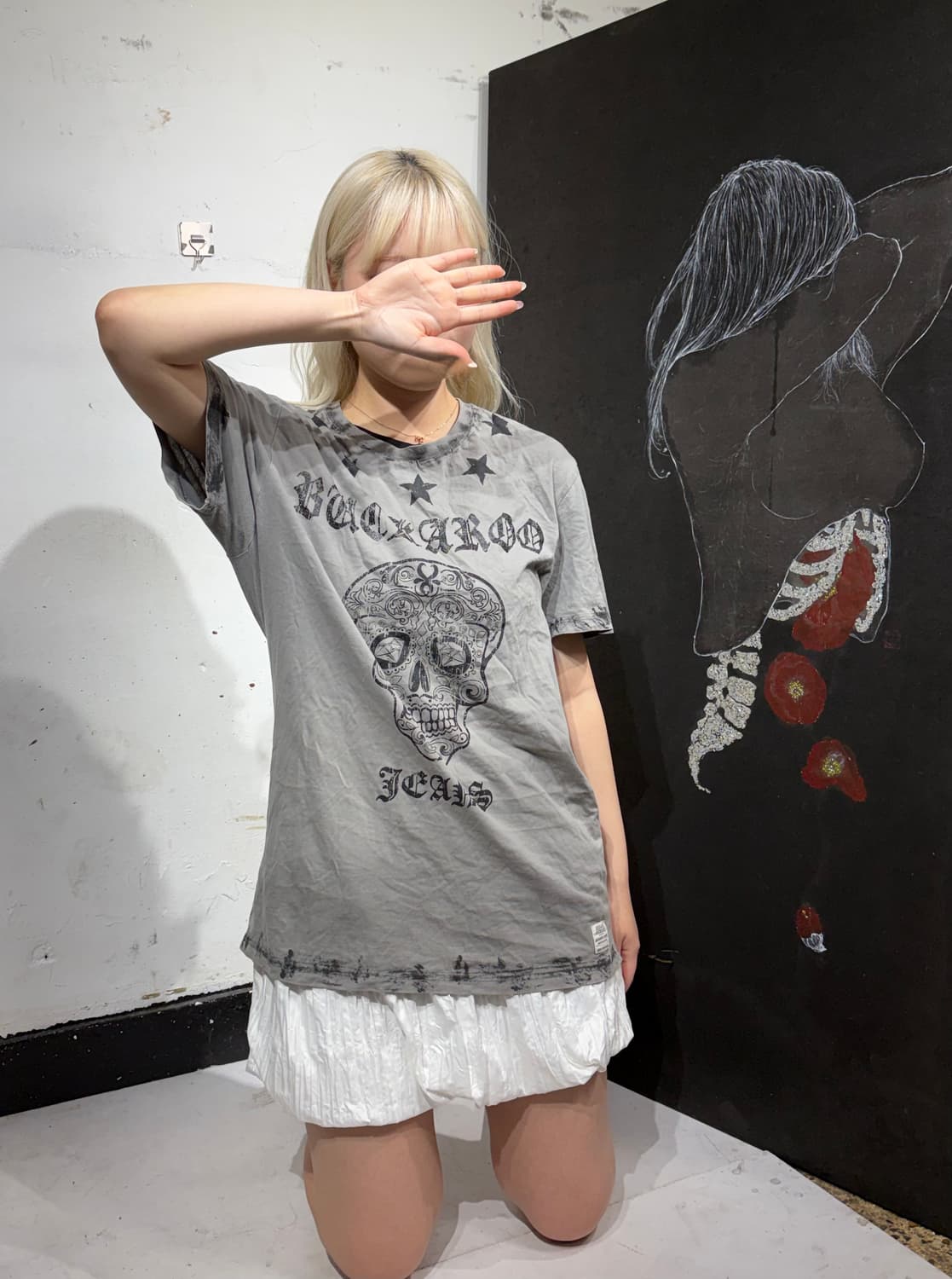 버커루 해골 프린팅 락 펑크 그래픽 반팔 티셔츠 L 상품이미지2