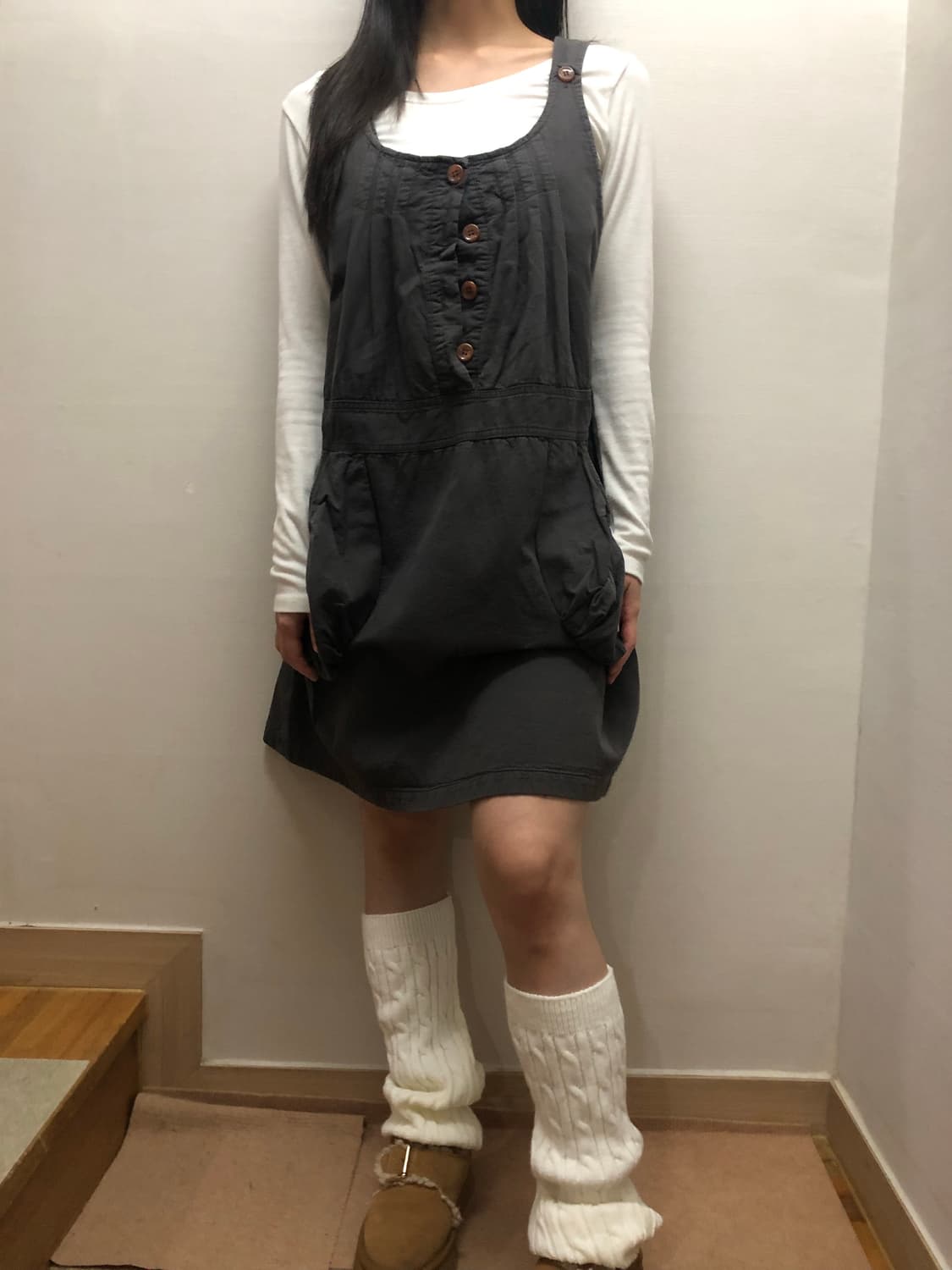 빈티지 그레이 버튼 원피스 상품이미지7