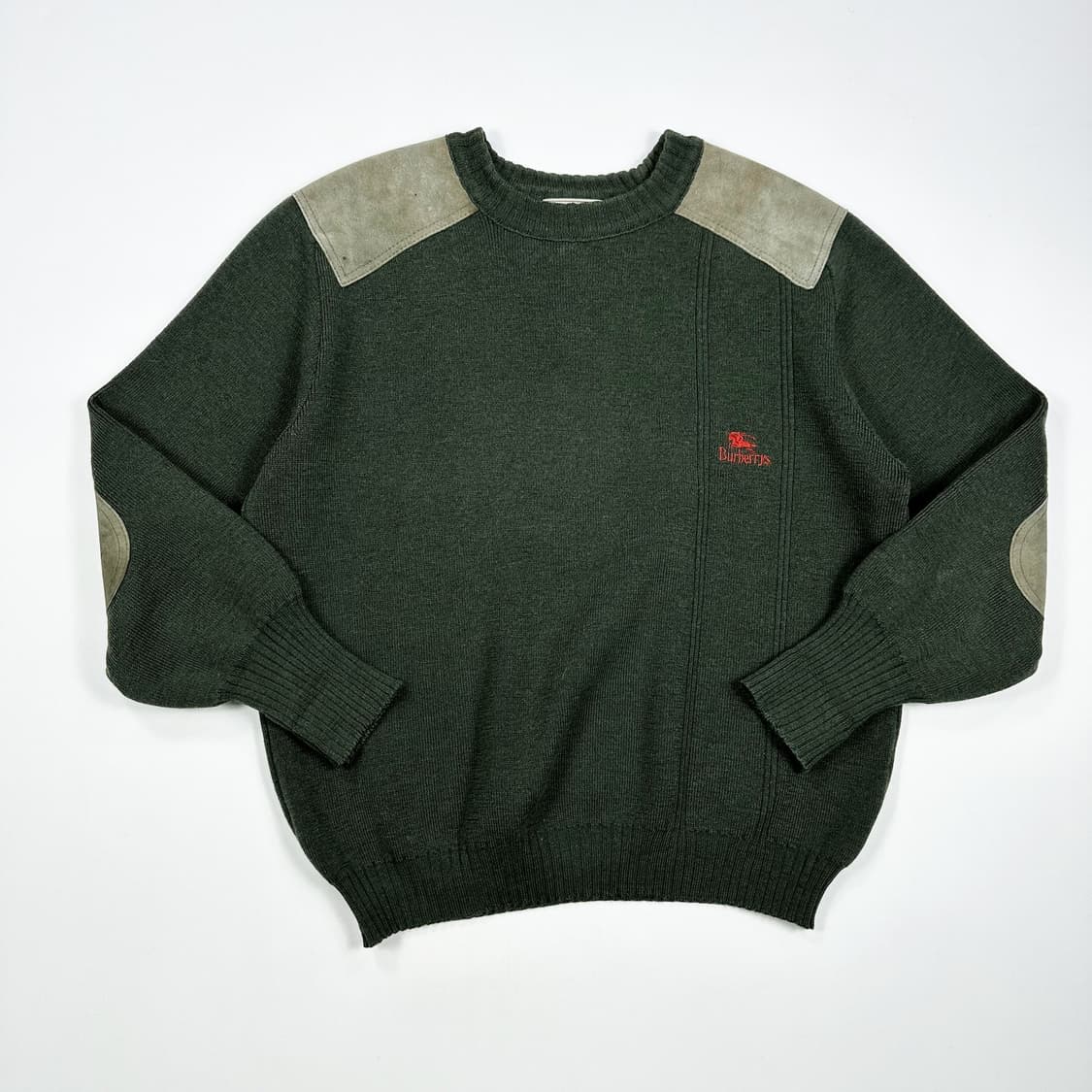 90s 버버리 엘보우 패치 코만도 니트 카키 L 상품이미지1