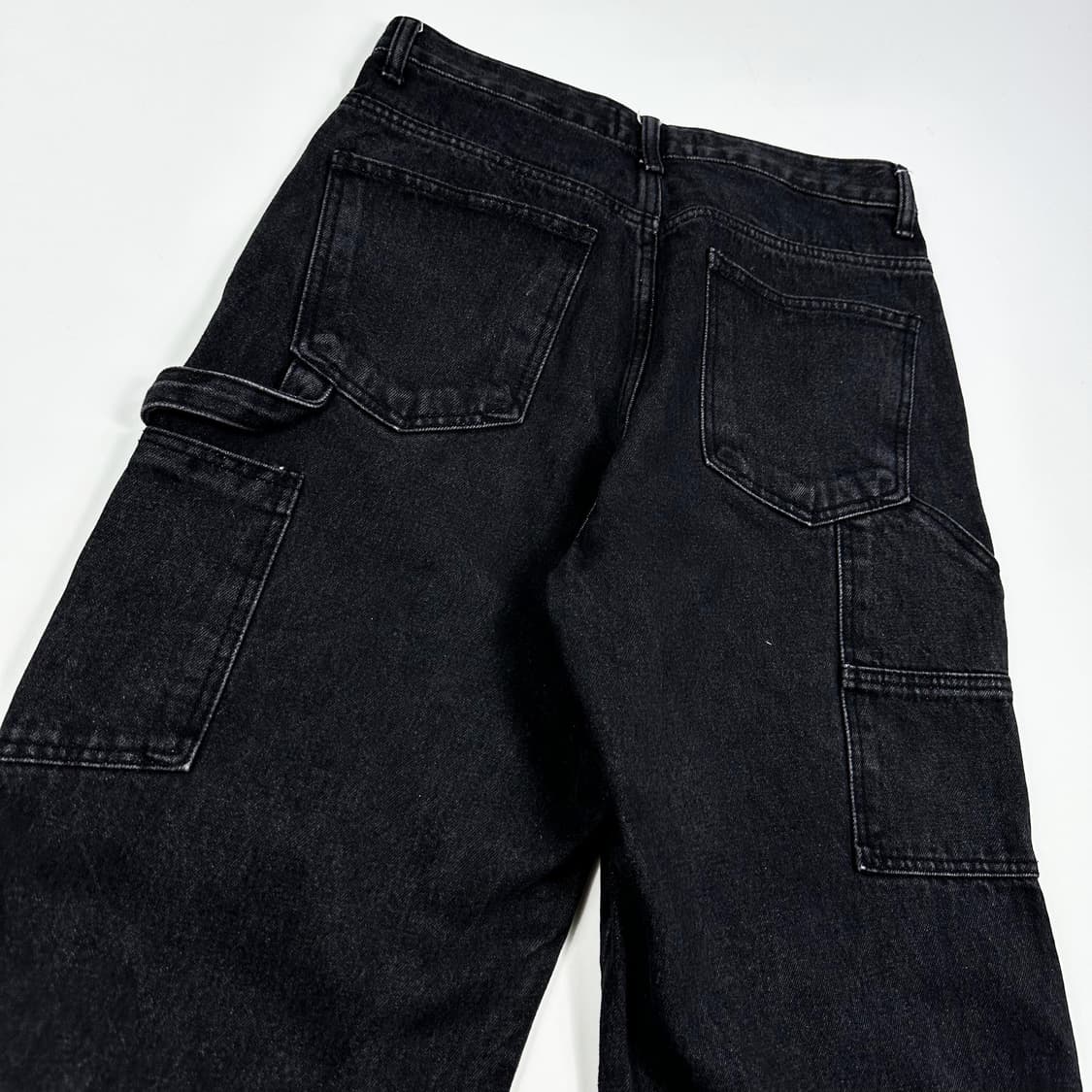 30 VTG 빈티지 세미 와이드 더블니 흑청 카펜터 데님팬츠 상품이미지4