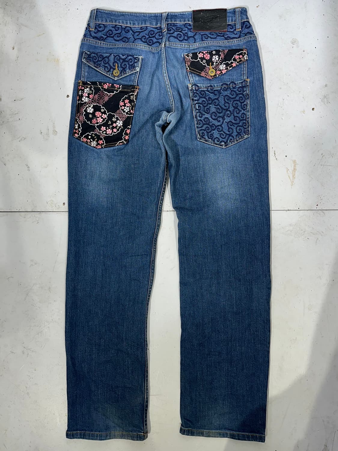 일본 빈티지 중청 대장급 오리엔탈 자수 포켓 와이드 데님 팬츠 청바지 상품이미지5