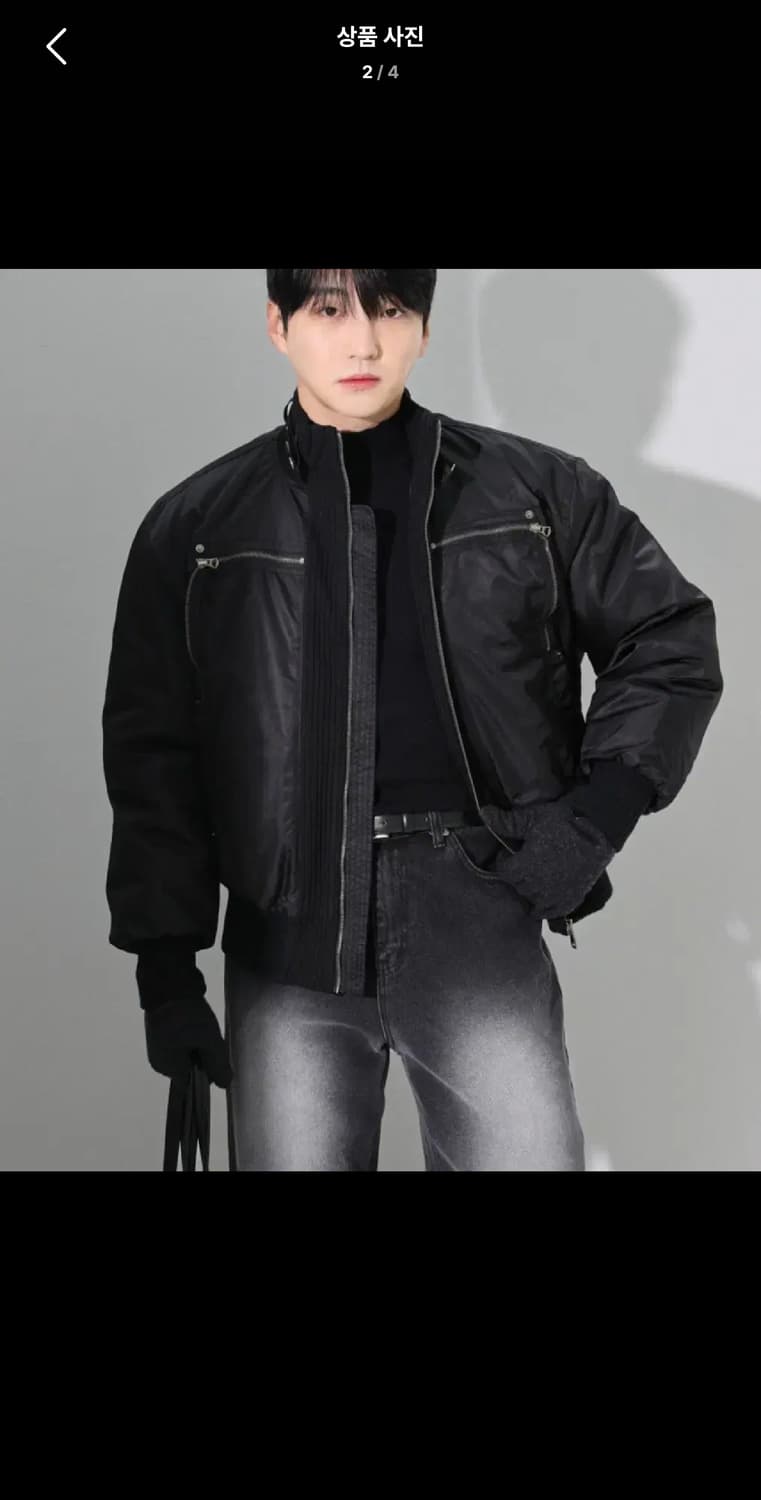 Free / 블랙 ) 스트릿 무드 + 소재 믹스 오버핏 항공점퍼 상품이미지2