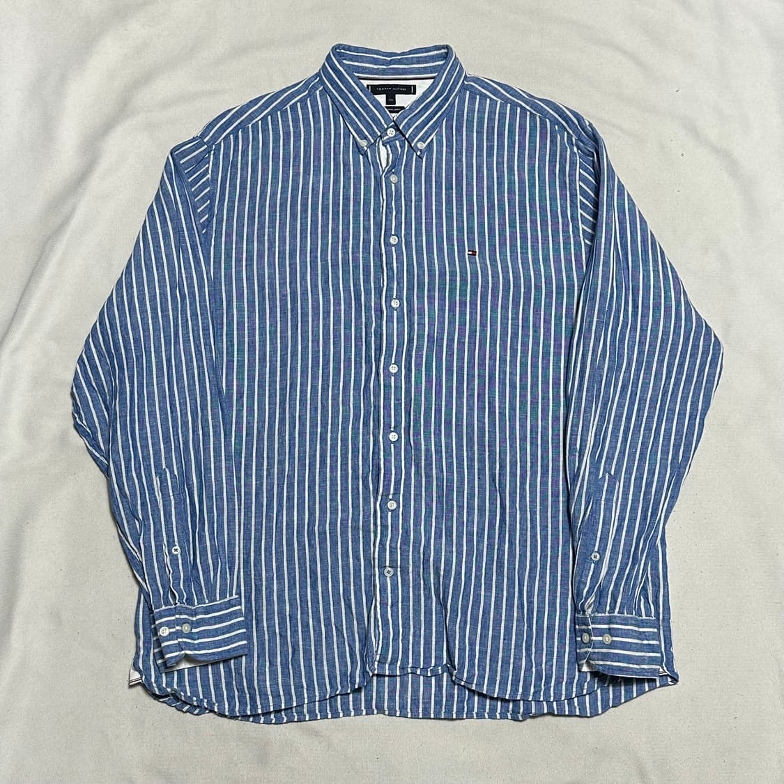 XXL 타미힐피거 스카이블루 스트라이프 린넨 셔츠 상품이미지2