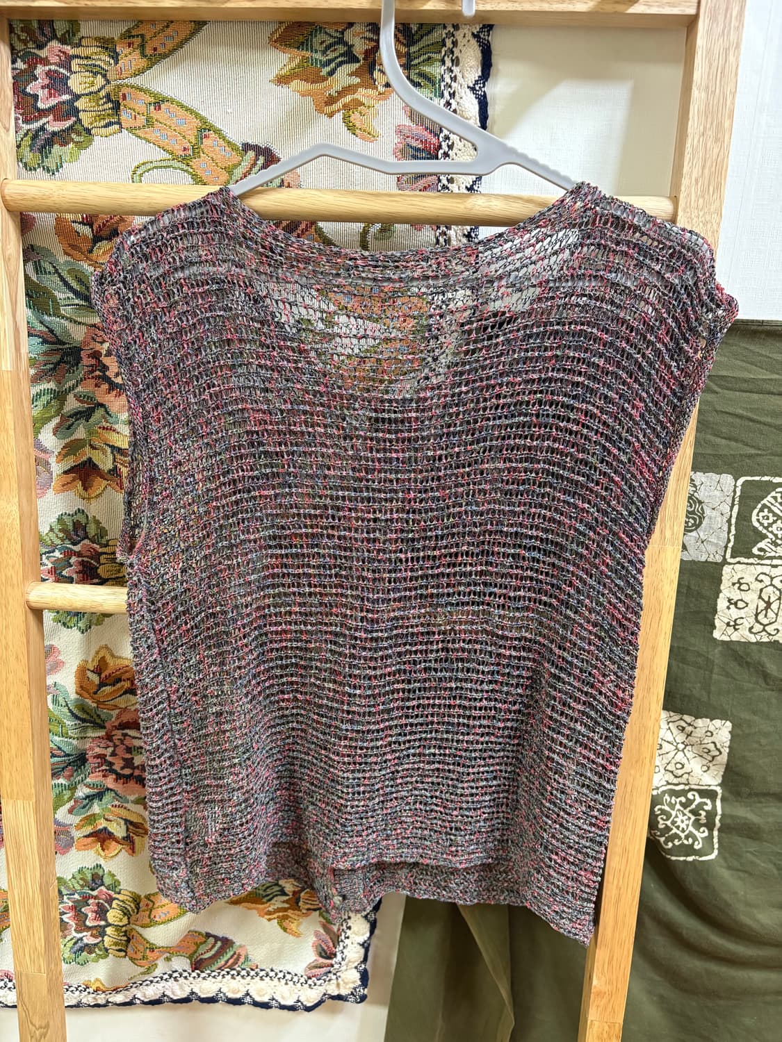 모리 히피 애쉬 퍼플 그물 니트 조끼 상품이미지5