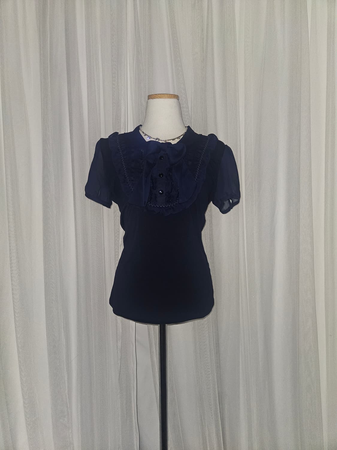 soup 네이비 히메 리본 타이 블라우스 상품이미지1