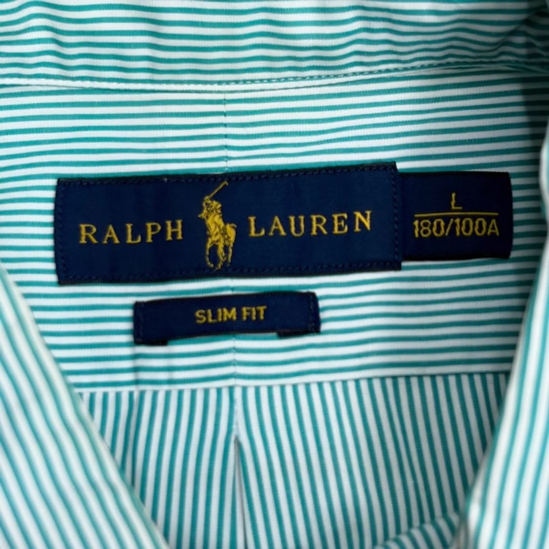 POLO 슬림핏 그린 스트라이프 셔츠 L 상품이미지4