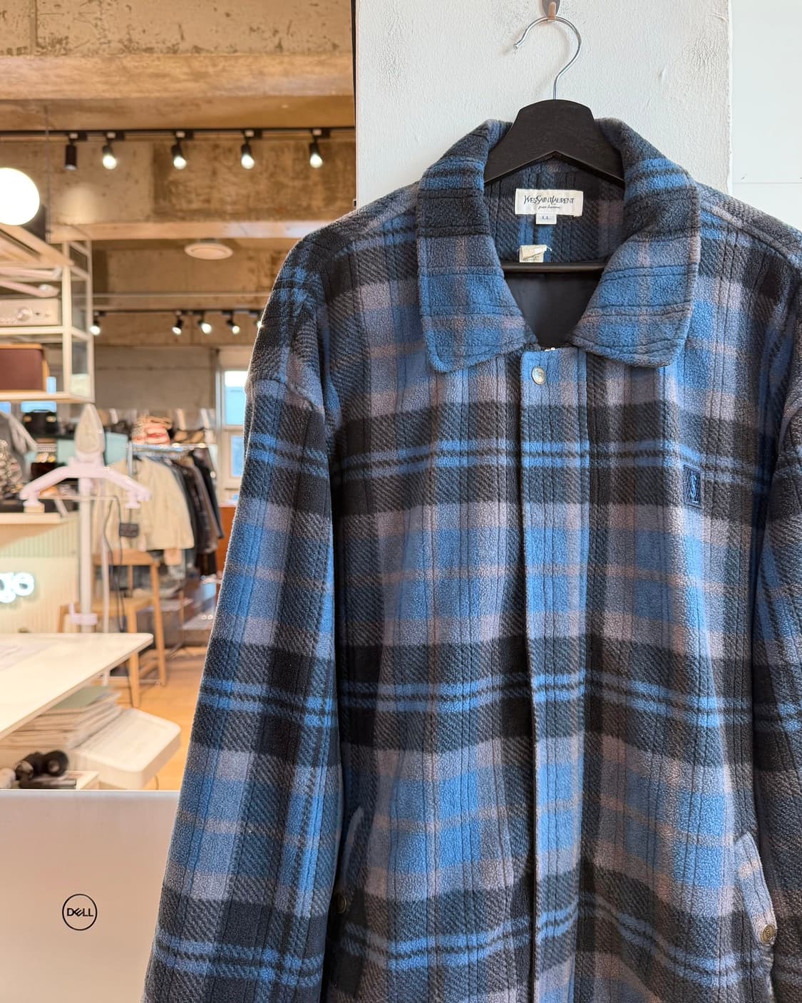 입생로랑 블루 90s 체크 플리스 자켓  상품이미지4