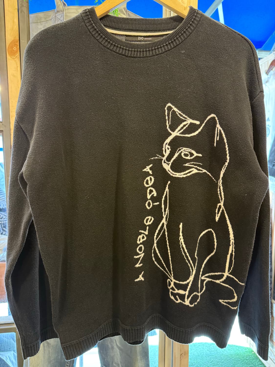 지오송지오 고양이 니트 스웨터 블랙 상품이미지1