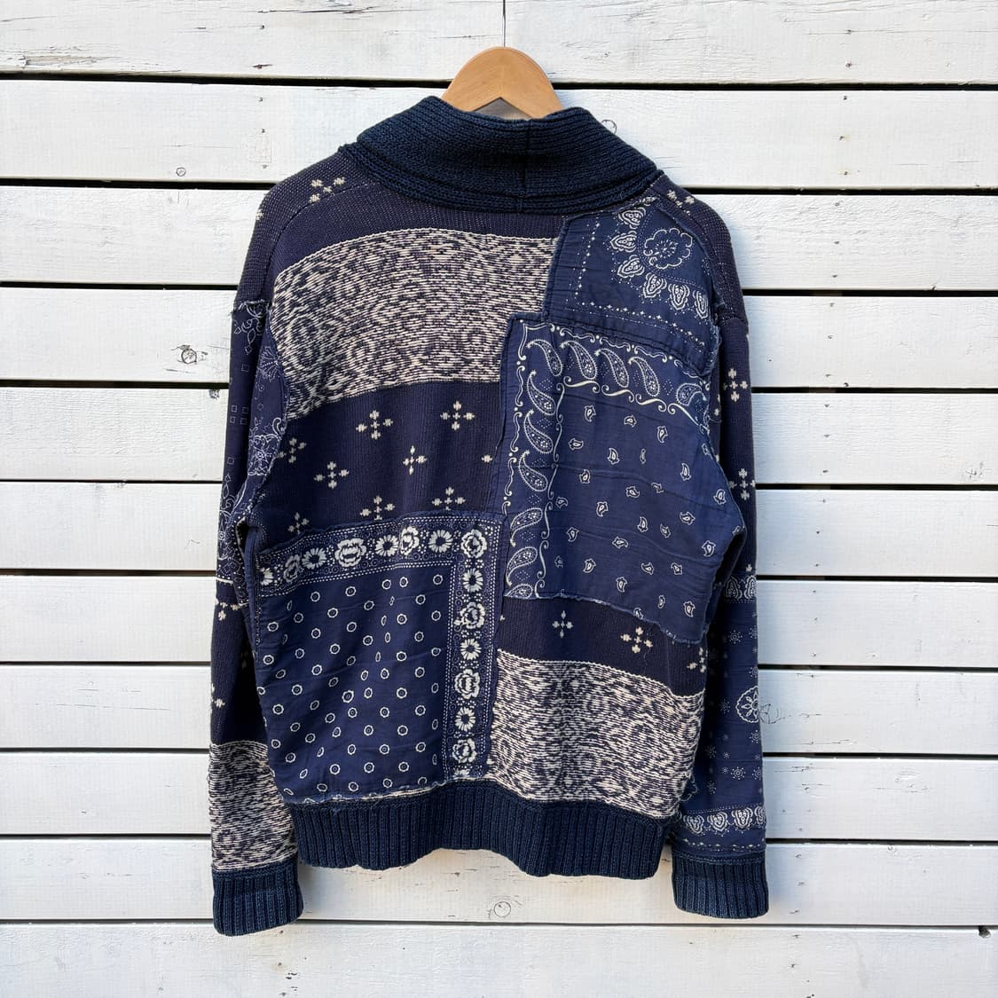 Polo 폴로 데님앤서플라이 페이즐리 패치워크 숄카라 니트 가디건 상품이미지2