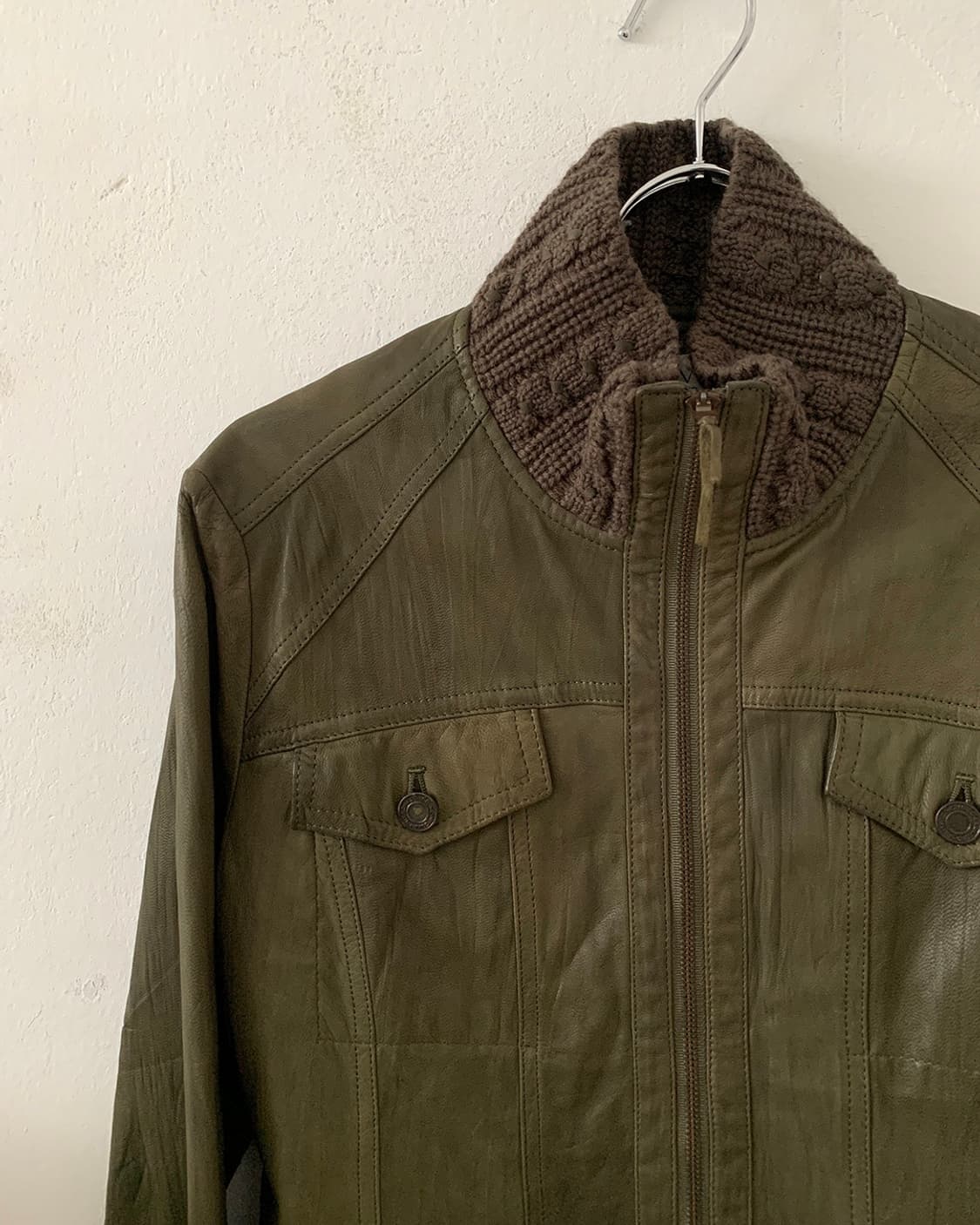 Khaki goatskin leather jacket 상품이미지5