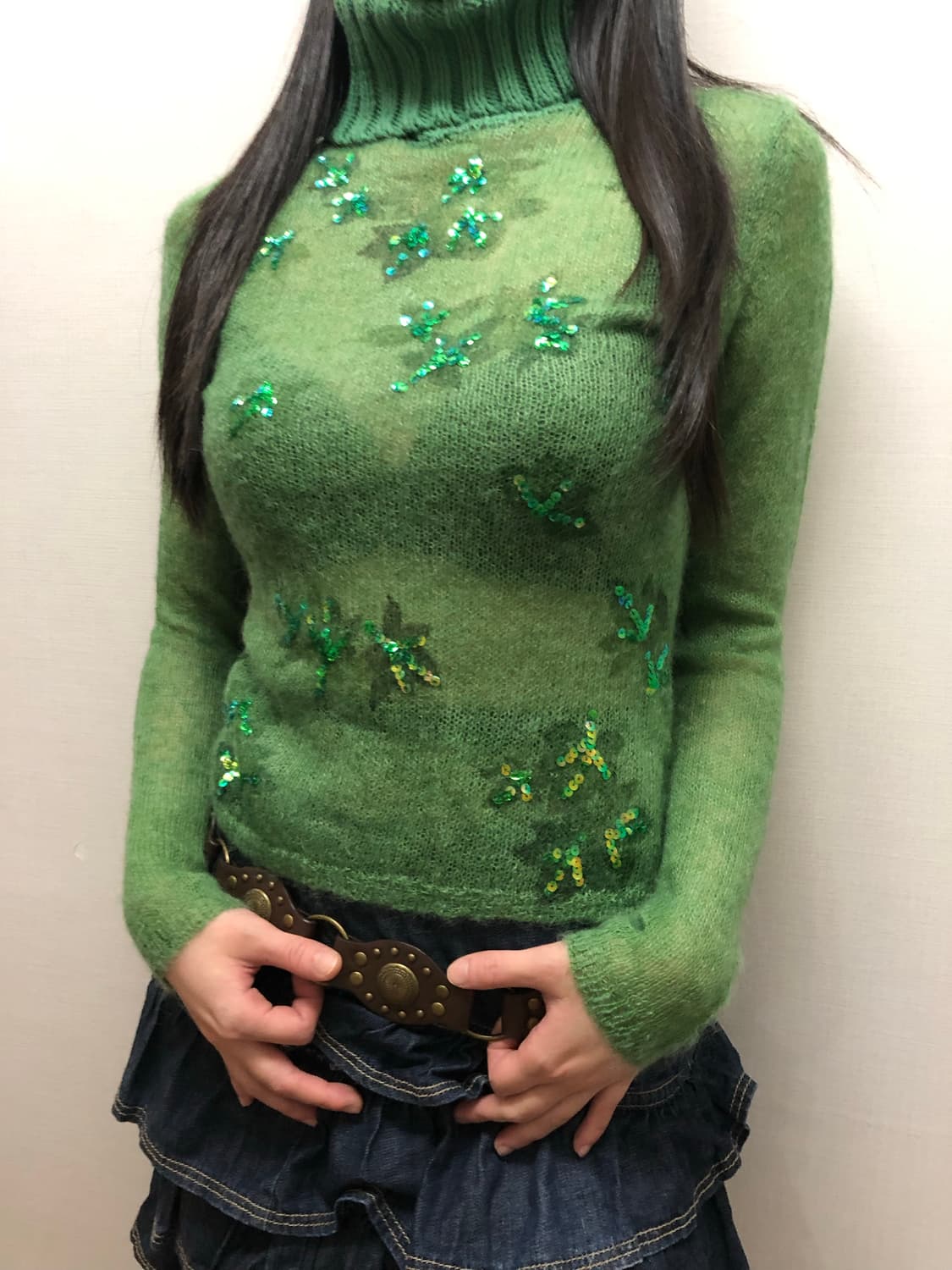 빈티지 그린 스팽글 시스루 니트 상품이미지6