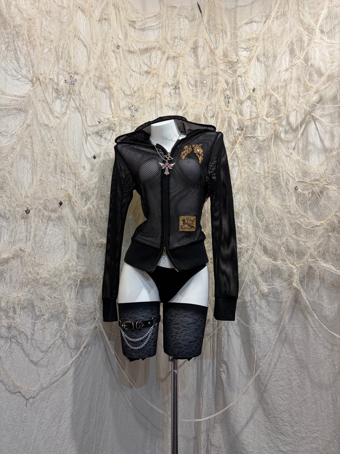 Y2K gold spangles wing punching zip-up 상품이미지4