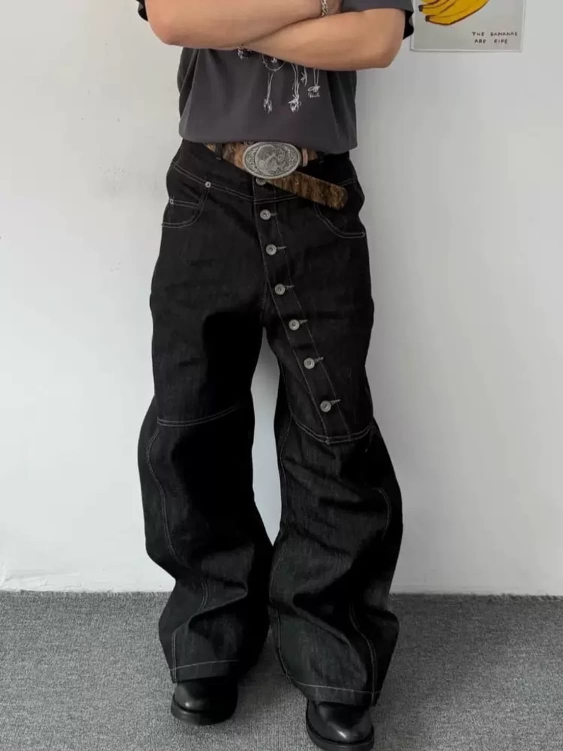 Vintage mood curved  button denim pants 상품이미지9