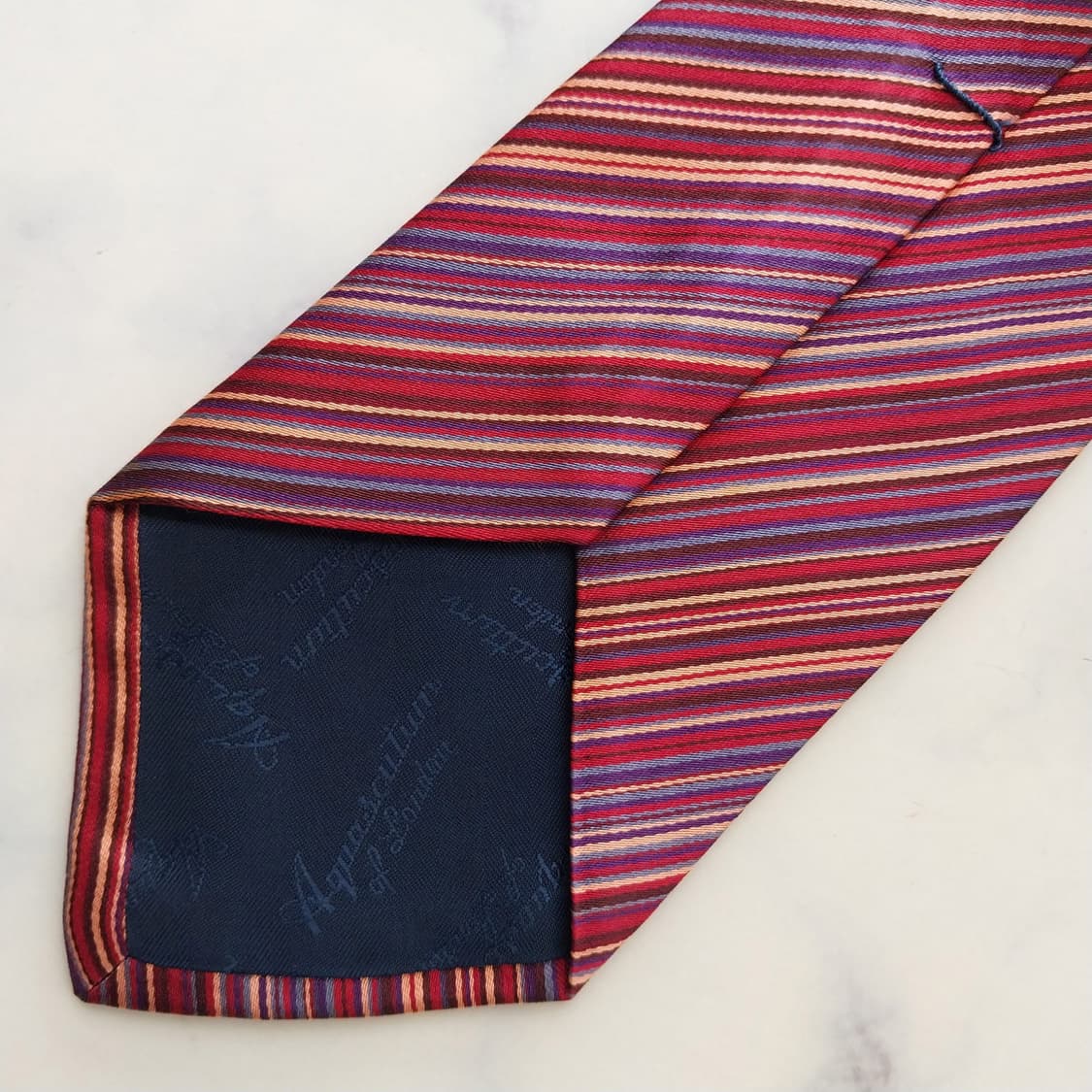 아쿠아스큐텀 실크 레드 스트라이프 넥타이 9.1cm A등급 K2544 상품이미지7