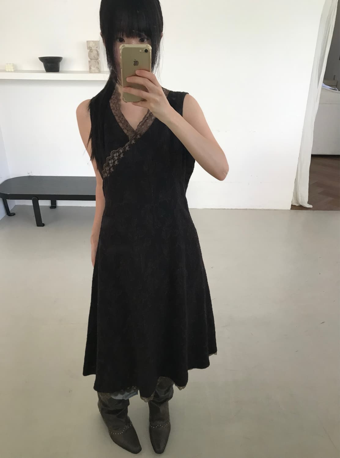 vintage brown pattern lace one-piece 상품이미지4