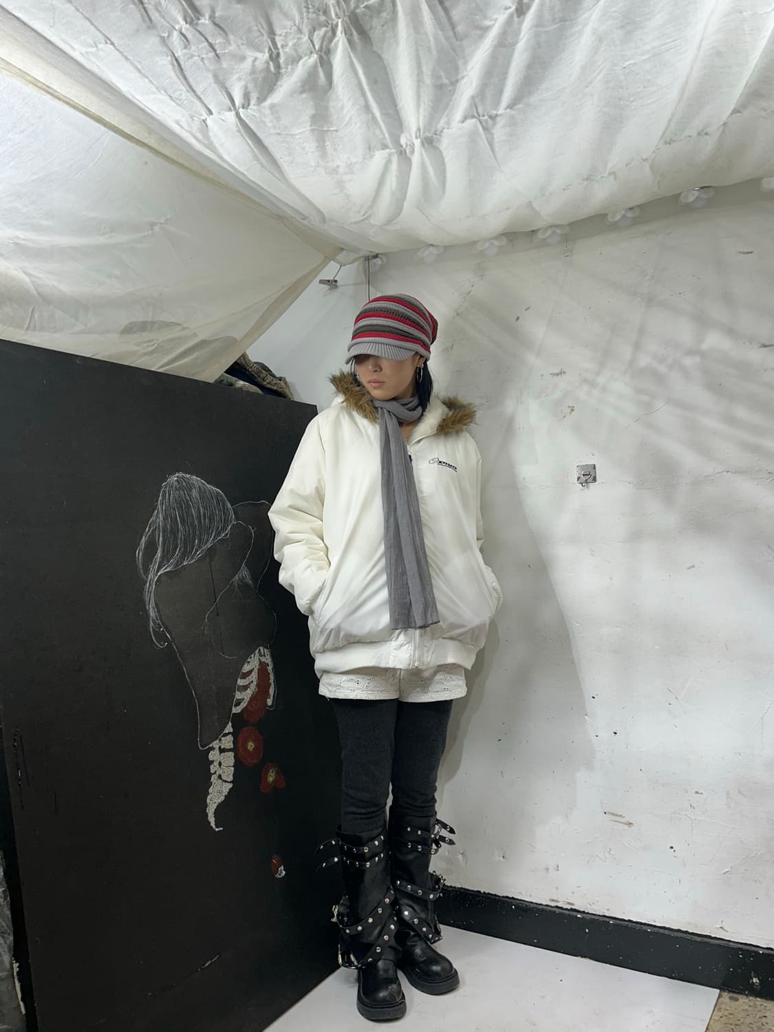 피코 화이트 울프죠 리버시블 y2k 갸루 퍼 후드 자켓 M 상품이미지1