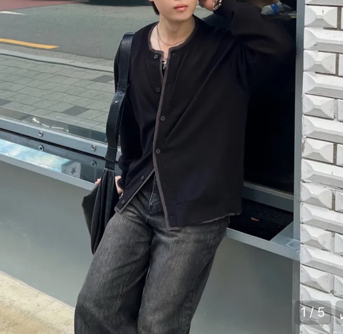 엑스컨테이너 레이어드 라운드 넥 가디건 (BLACK) 상품이미지3