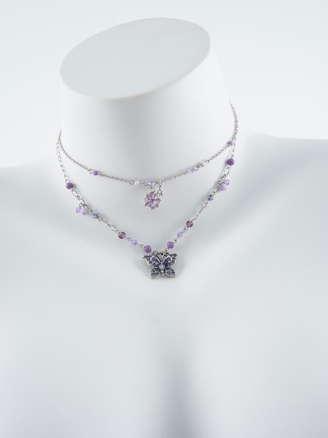 Anna Sui 퍼플 플라워 이중 레이어드 목걸이 상품이미지3