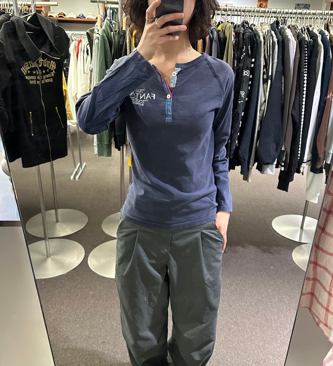 L)Japanese vintage 후면 프린팅 네이비 헨리넥 롱슬리브 상품이미지2