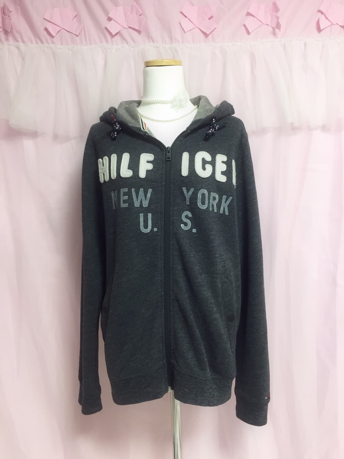 빈티지 타미힐피거 차콜 후드집업 상품이미지1