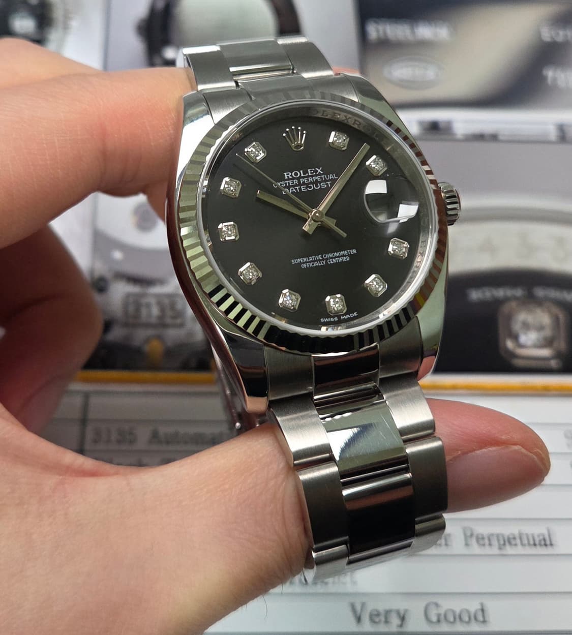 롤렉스 데이저스트 116234 블랙 10P다이아(검텐포) WG플루티드베젤 상품이미지5