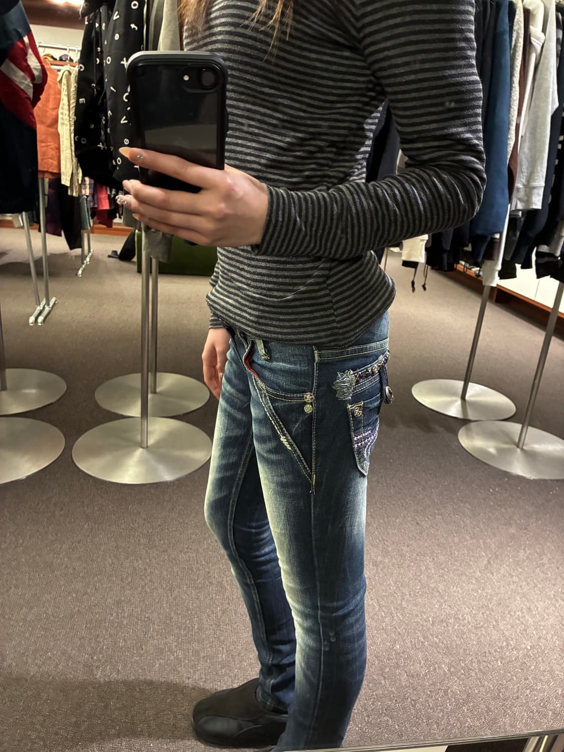 24)레드페퍼 빈티지 Y2K 큐빅 포인트 로우라이즈 데님팬츠 상품이미지2