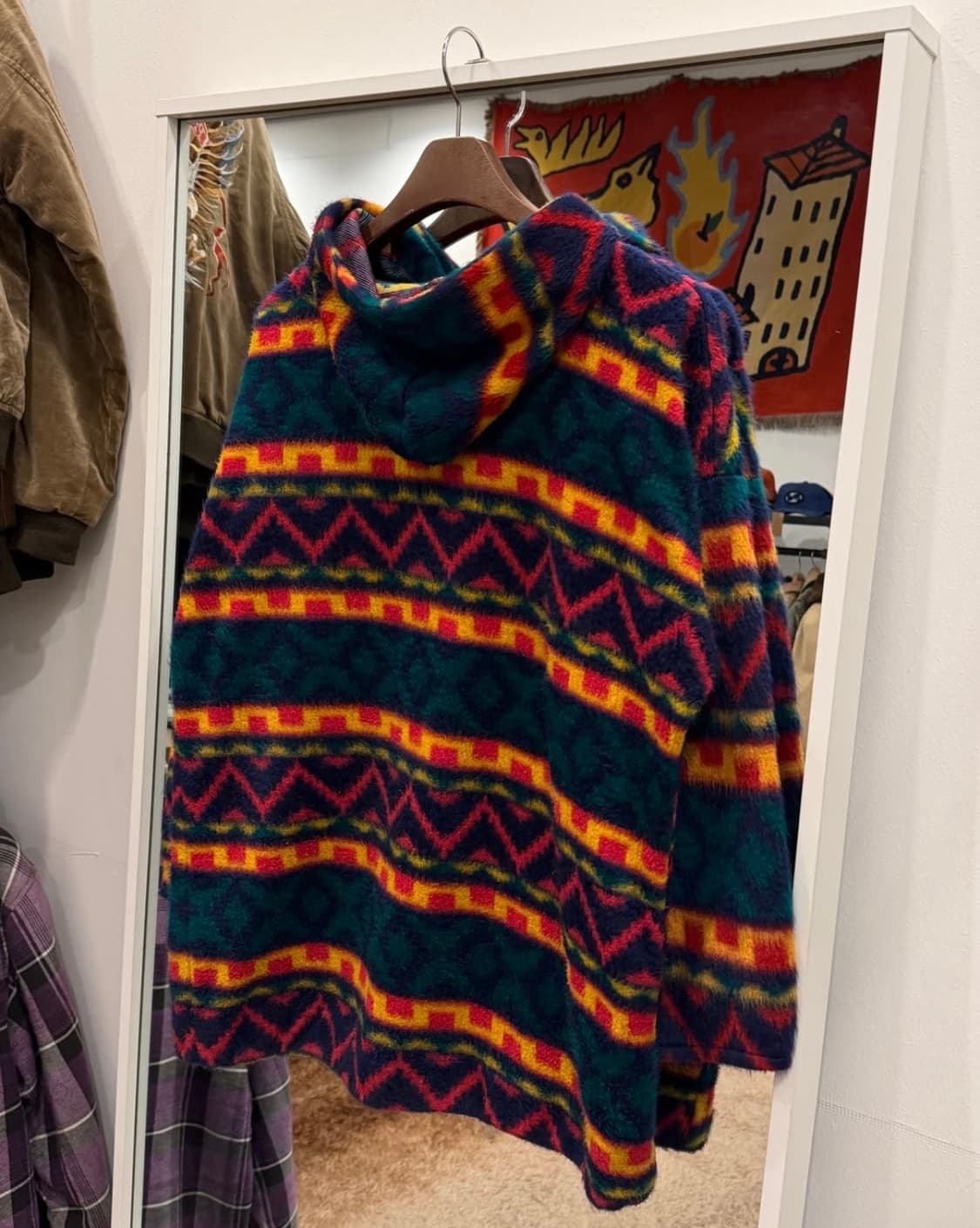 00s Vtg 빈티지 에스닉 하프넥 쿼터 집업 플리스 후드 상품이미지2