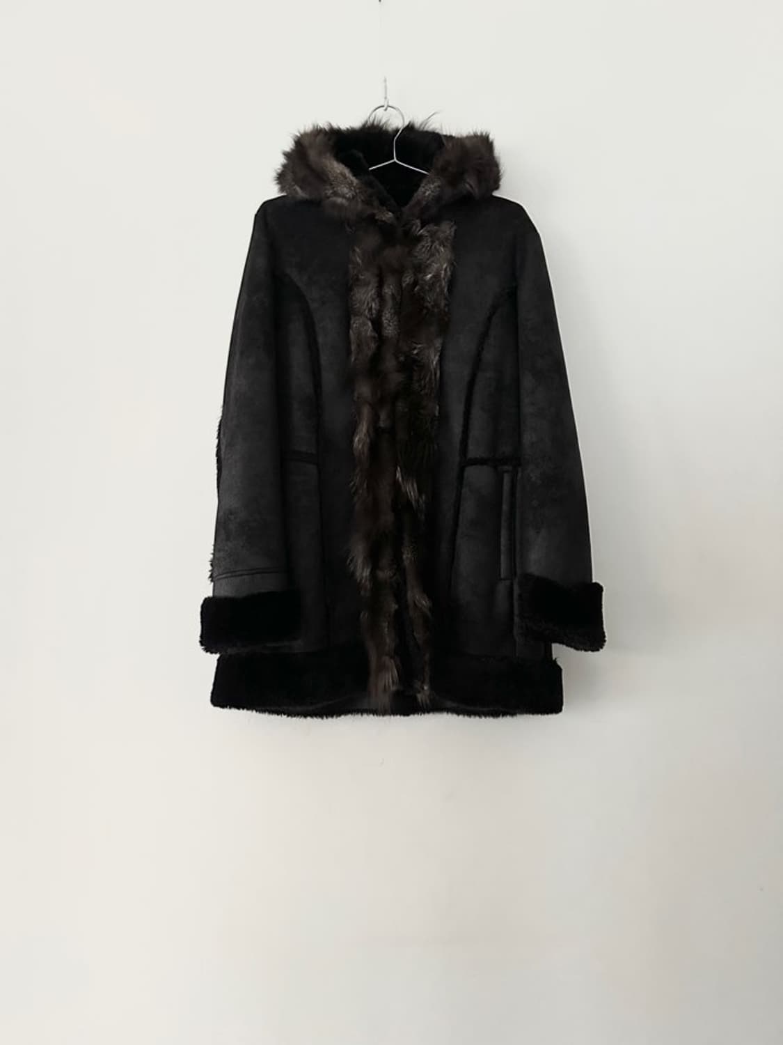 Front mix fur hoody muston / black 상품이미지1