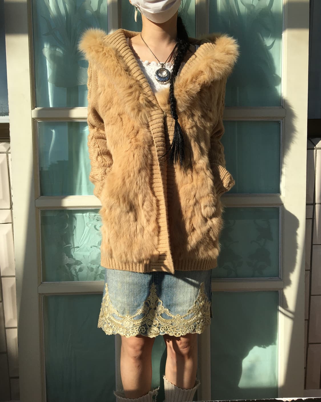 Fur trimming hood knit cardigan 상품이미지6
