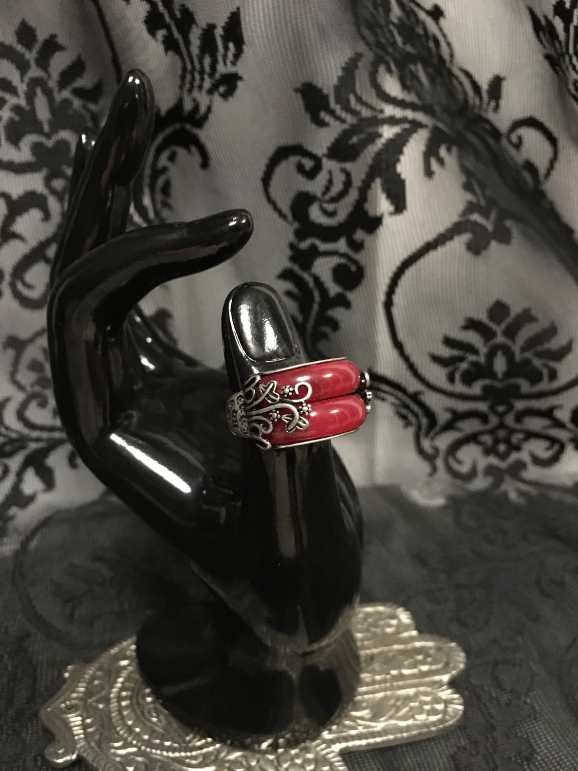 Vintage 핀터레스트 묵주 레드 오리엔탈 문양 오픈링 상품이미지1