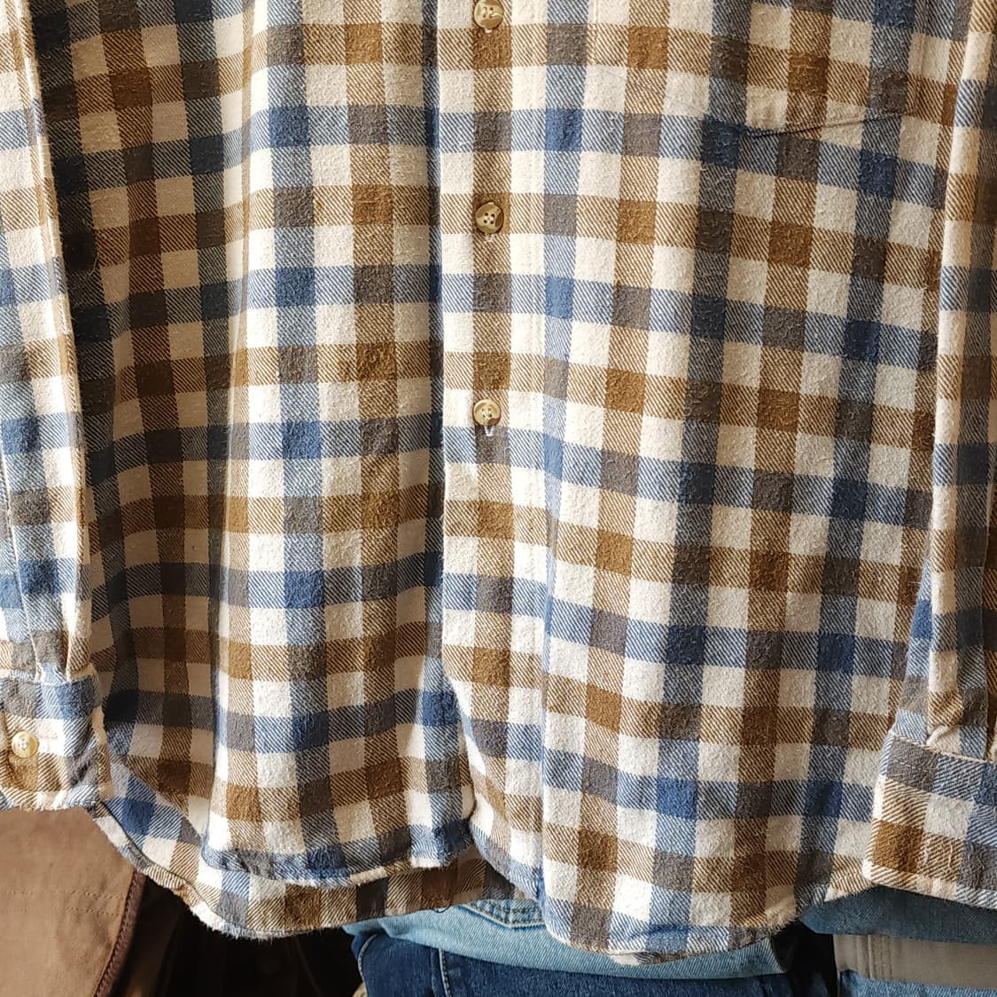 90s 아메리칸 빈티지 체크셔츠 헤비 플란넬 워크셔츠 블루 브라운 L 상품이미지7