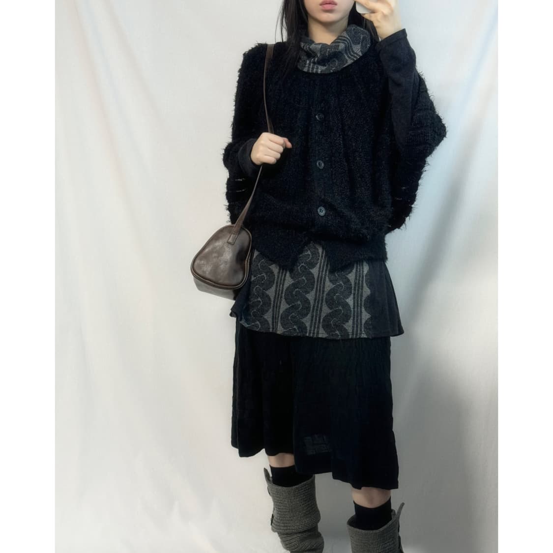 케이프 폴라 니트 원피스 스커트 3pcs SET 상품이미지1