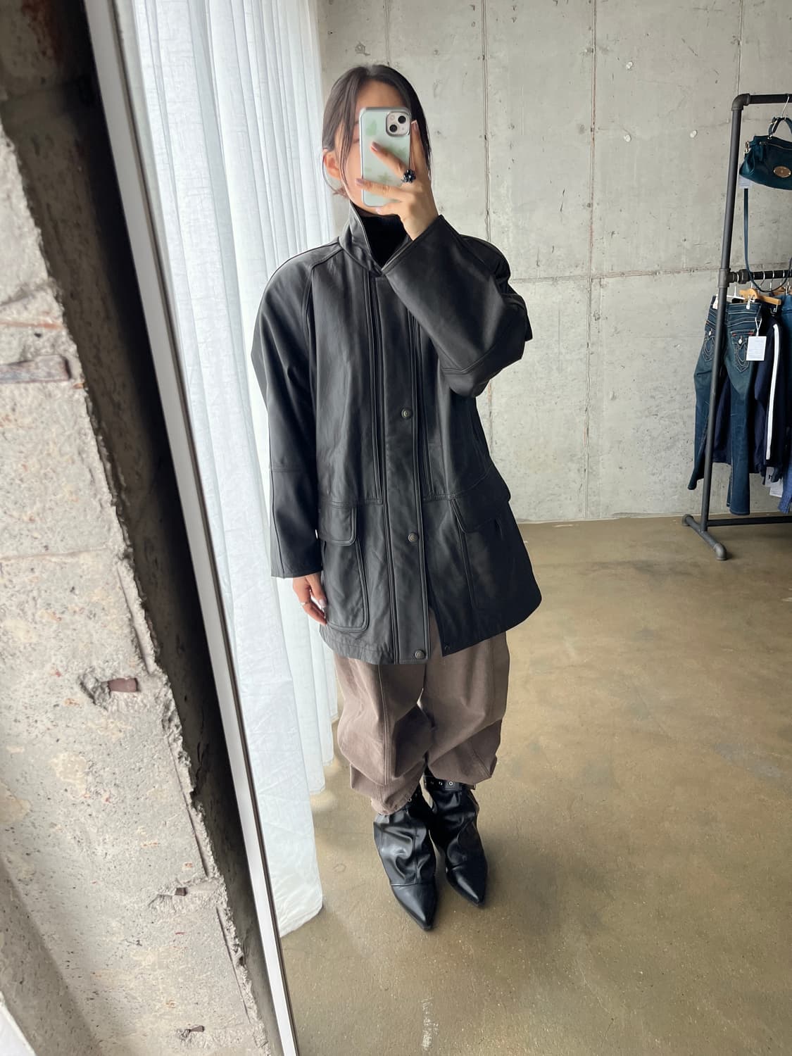 90s Genuine lambskin 천연 양가죽 카코트 다크브라운 상품이미지2