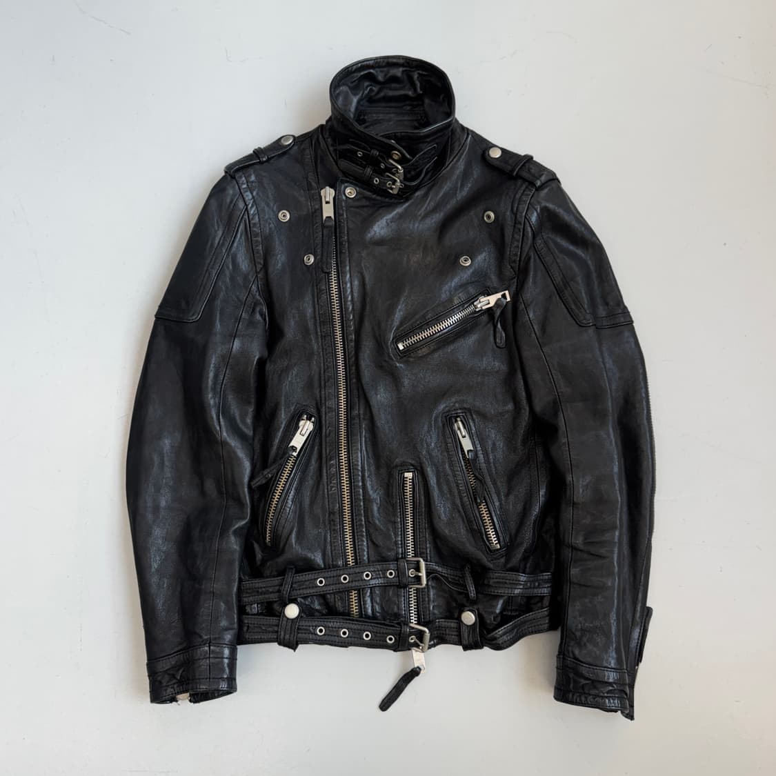 사선 바이커 하이넥 리얼레더 멀티지퍼 라이더 램스킨 가죽자켓 상품이미지2