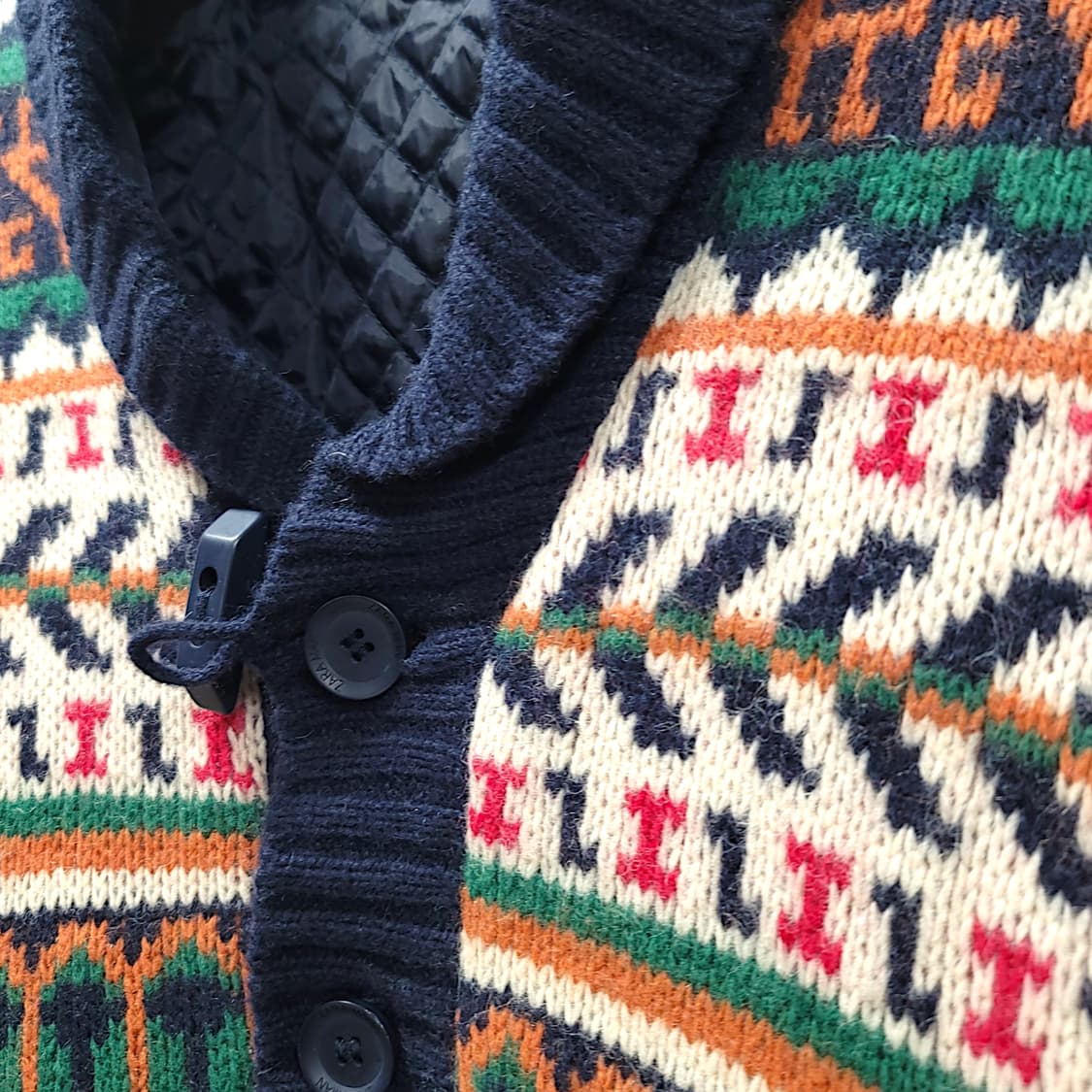 [XL] 자라 숄카라 코위찬패턴 누빔 니트 가디건 상품이미지5