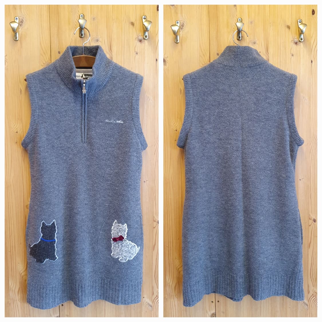 66.블랙&화이트 롱 방풍조끼 상품이미지1