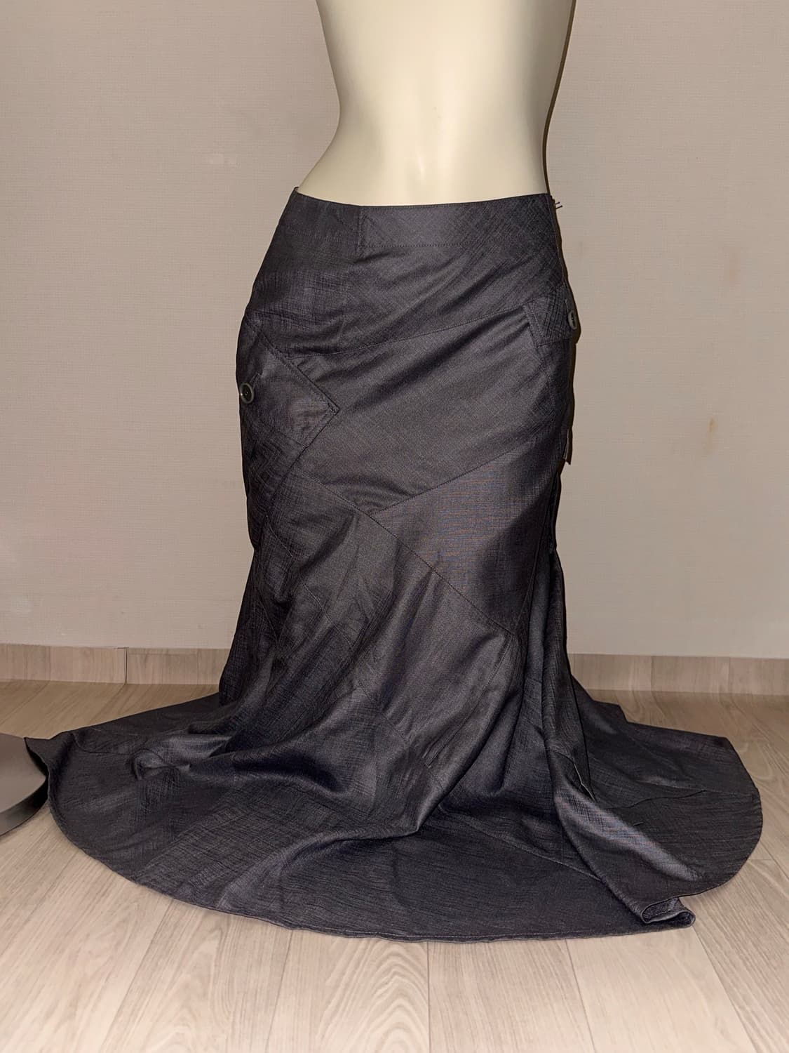 빈티지 포켓 롱 맥시 차콜 스커트 상품이미지4