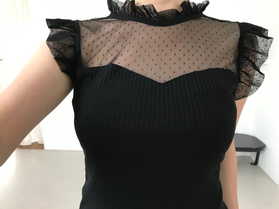 vintage dot see-through frill top 상품이미지1