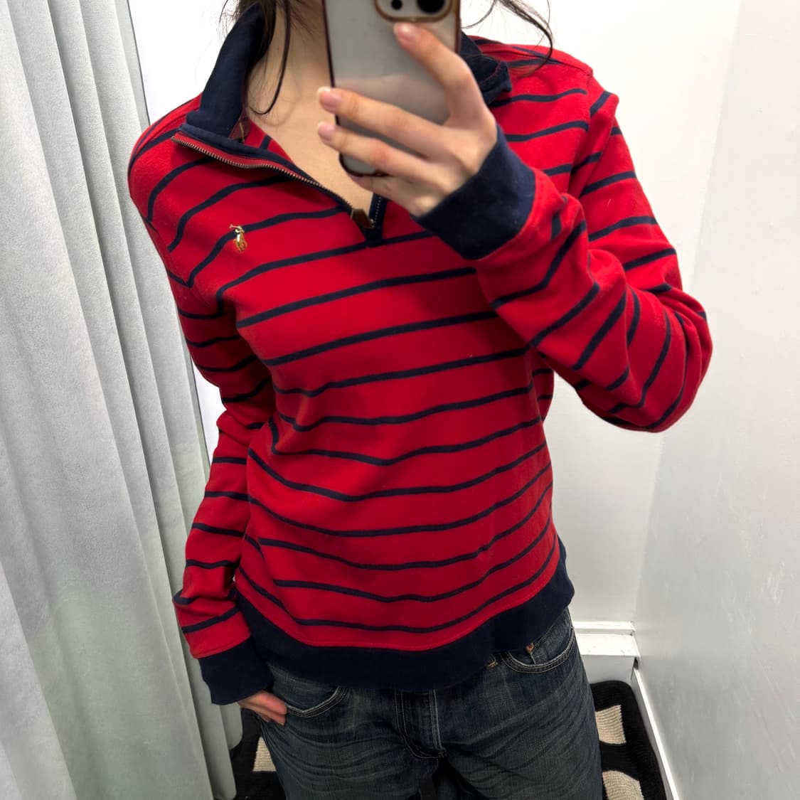 폴로 레드블루 스트라이프 반집업 스웻셔츠 상품이미지1