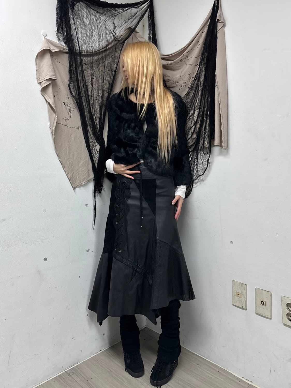 Rabbit Fur Black Wide Cuff Jacket 상품이미지4