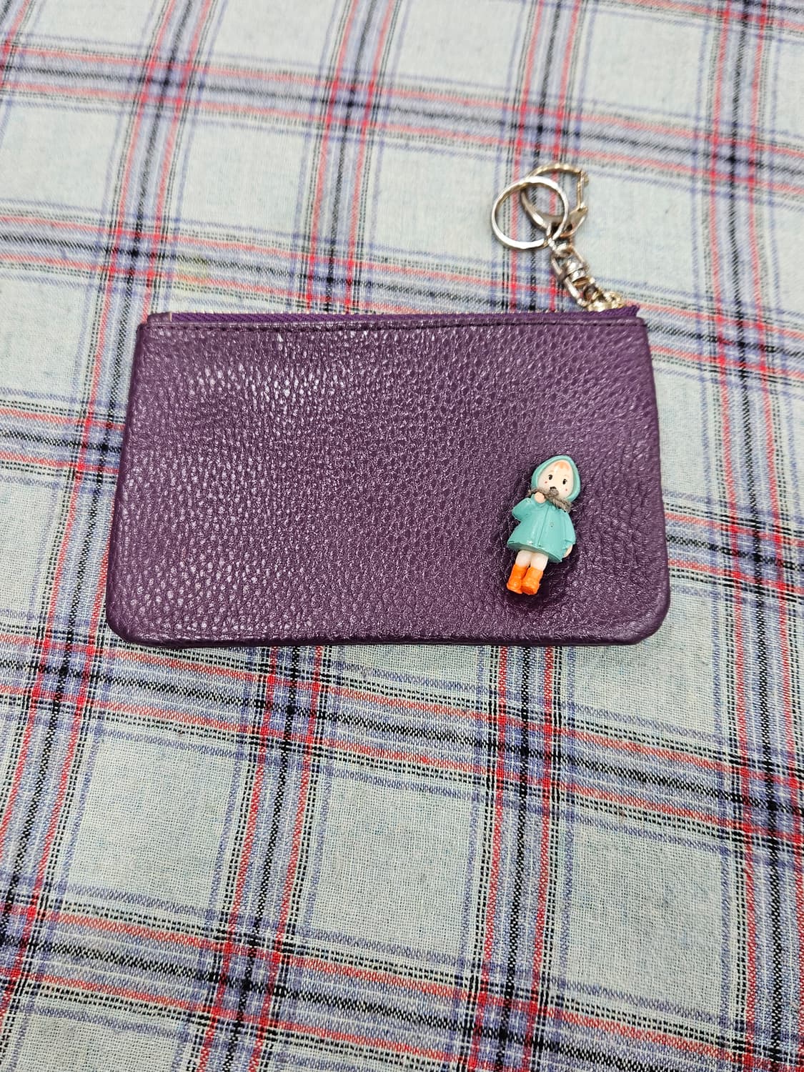보라색 캐릭터 소가죽 카드지갑 키링 상품이미지1