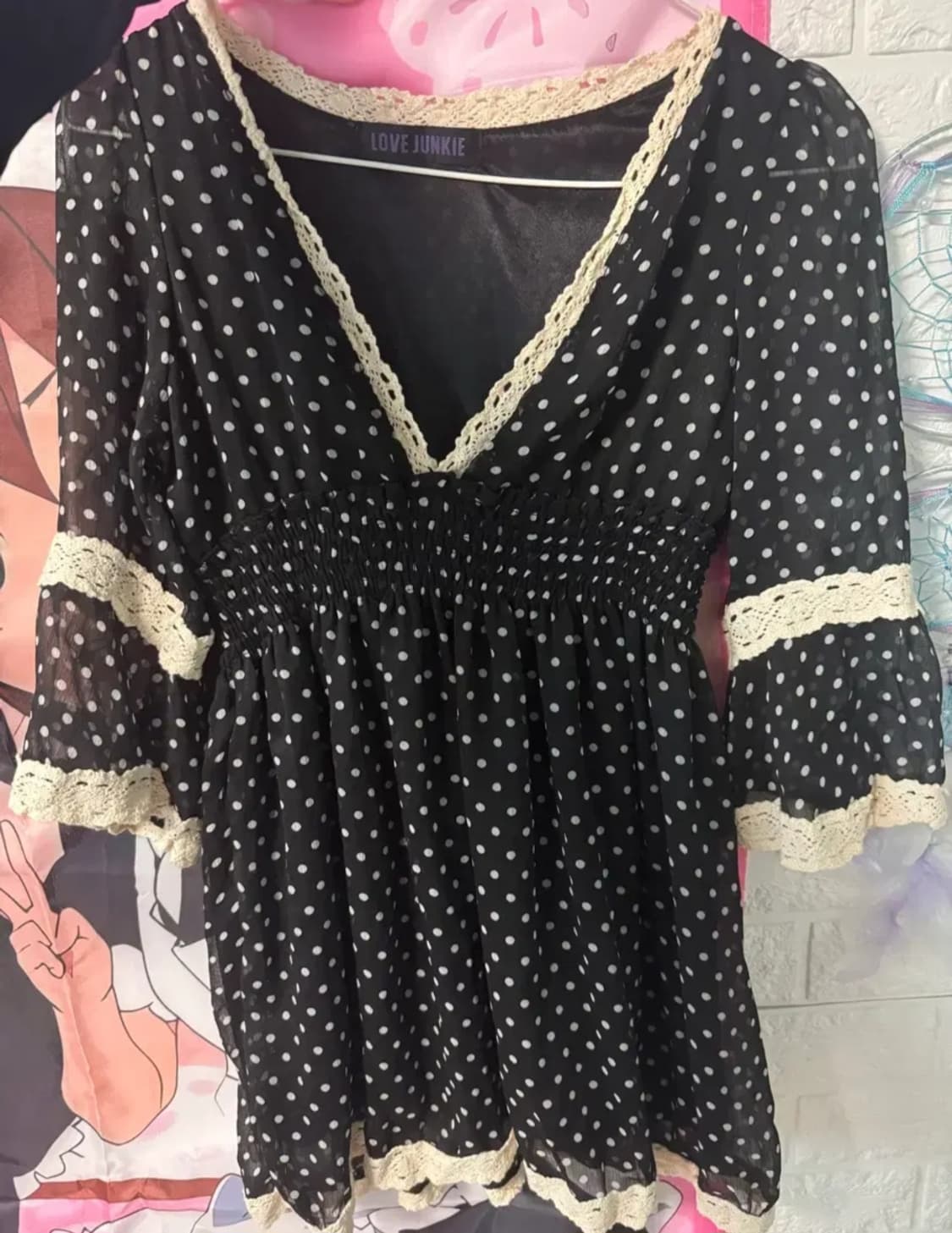 빈티지 모리걸 히피 오네갸루 로맨틱갸루 도트 레이스 블라우스 상품이미지1
