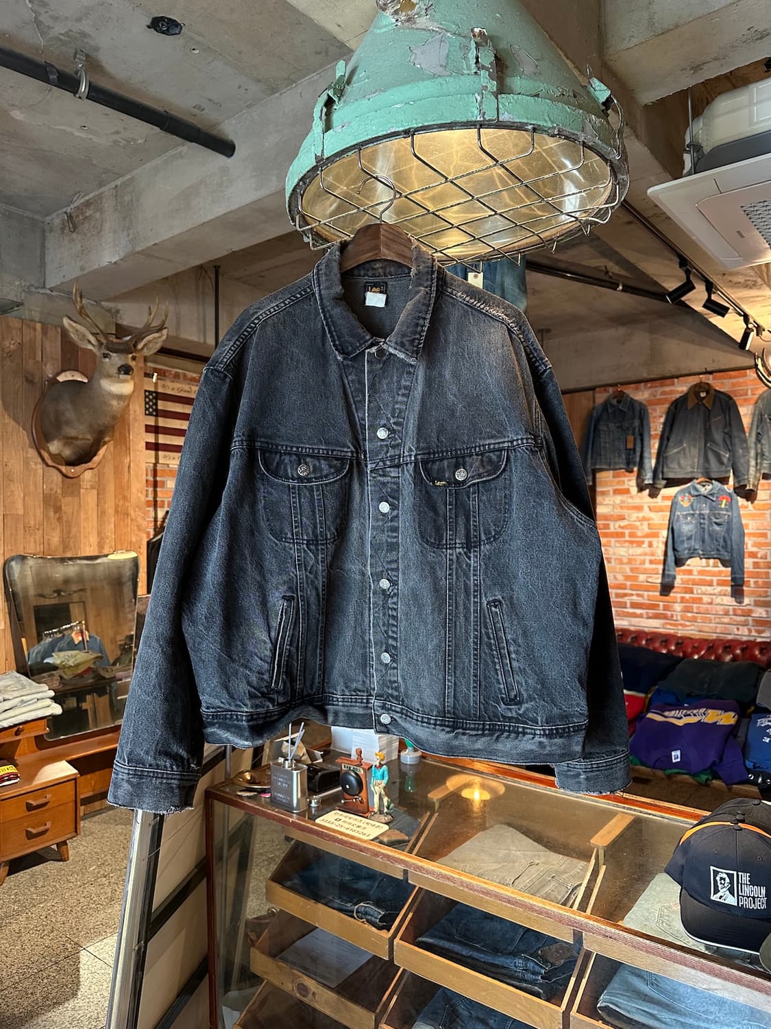 90s USA 빈티지 LEE 리 블랙 데님 트러커 자켓 하드락 카페 상품이미지1