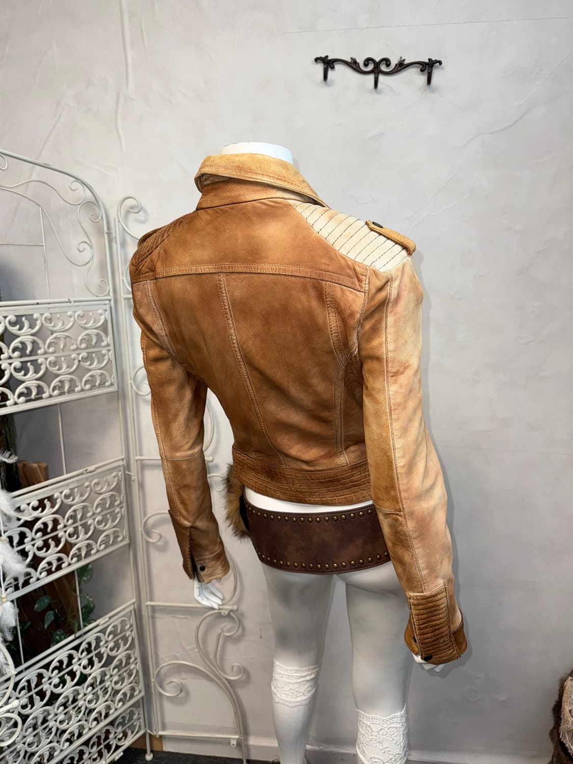 Camel brown tie dye lamb skin rider jk 상품이미지2