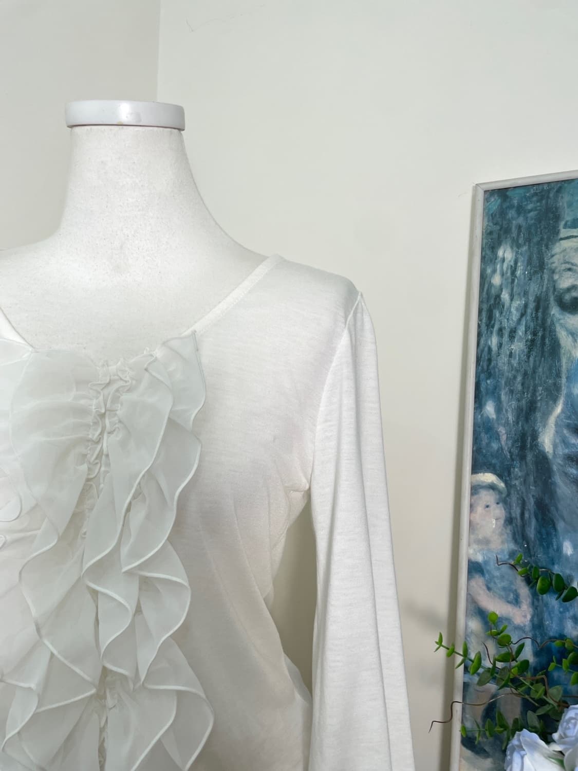 white ruffle point puff sleeve top 상품이미지7